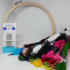 Embroidery Bundle! 35 color threads, 1 Hoop, Needles 6pcs, & 1 Needle Threader